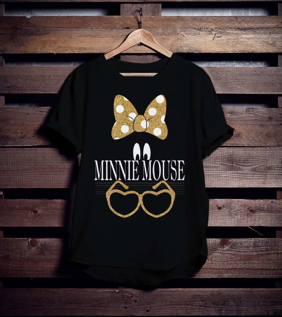 Minnie Mouse Gold Polka Dot Bow And Heart Sunglasses T-Shirt