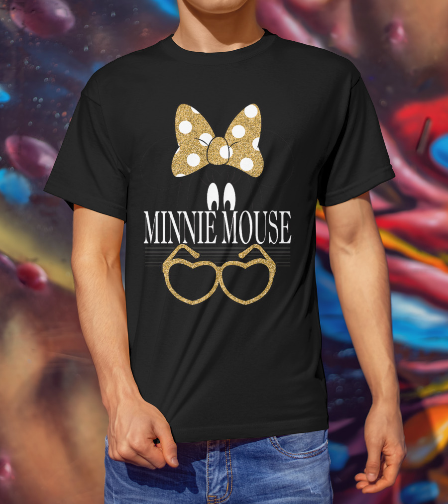 Minnie Mouse Gold Polka Dot Bow And Heart Sunglasses T-Shirt
