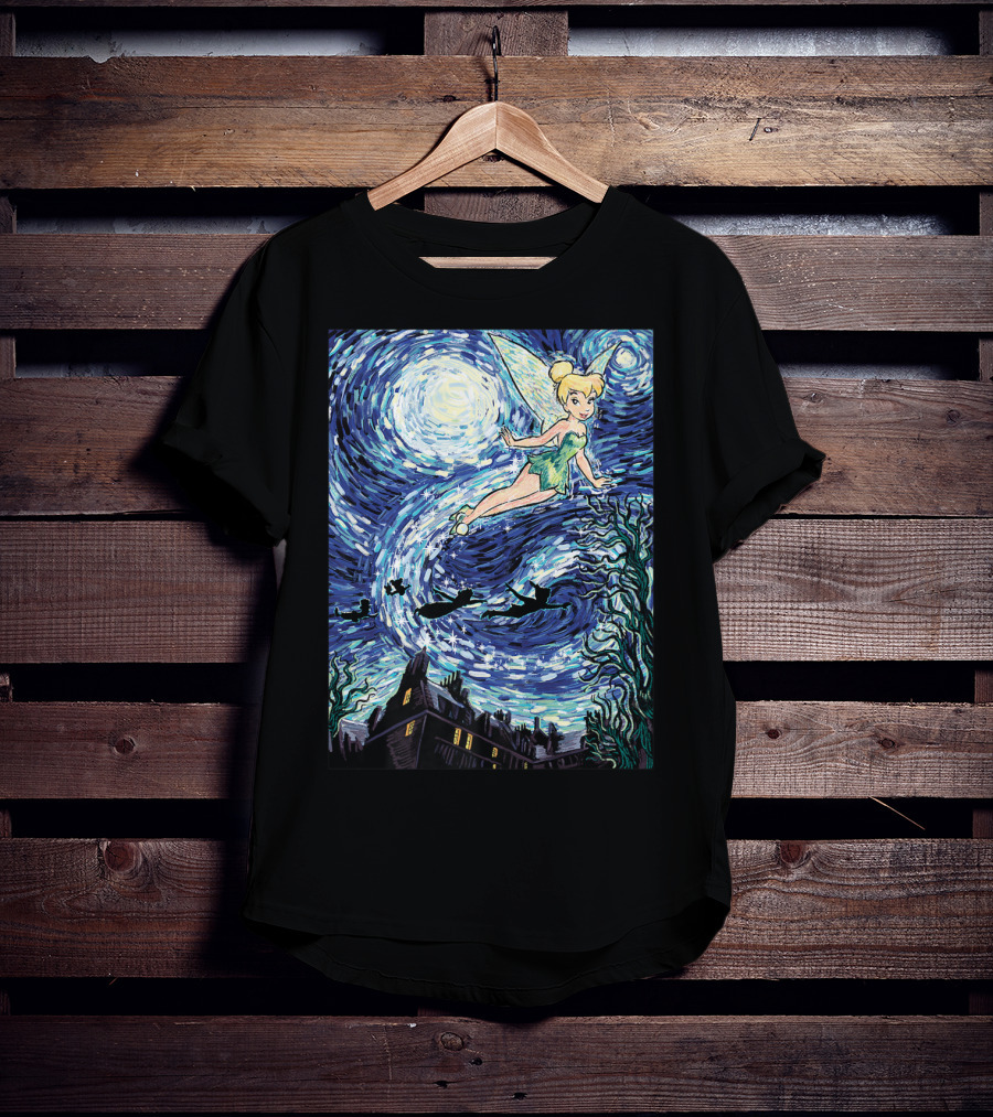 Disney Peter Pan Tinker Bell Starry Night Van Gogh Style Flight Scene T-Shirt