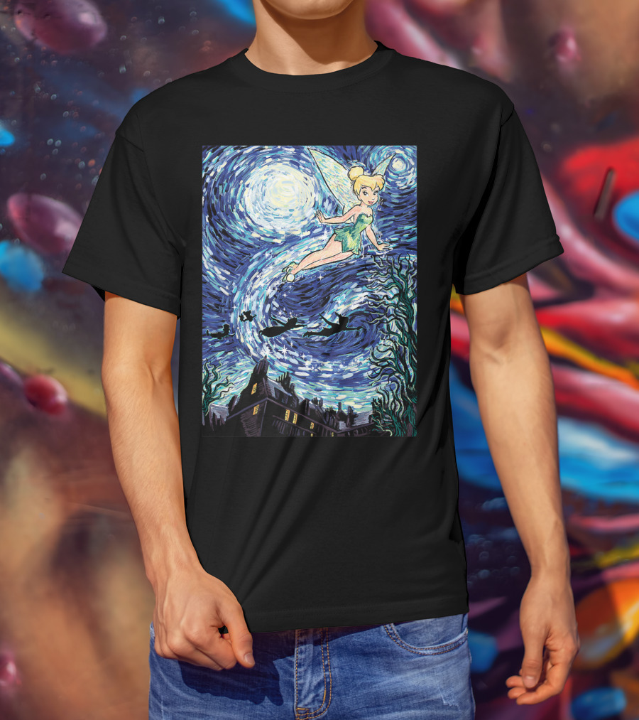 Disney Peter Pan Tinker Bell Starry Night Van Gogh Style Flight Scene T-Shirt
