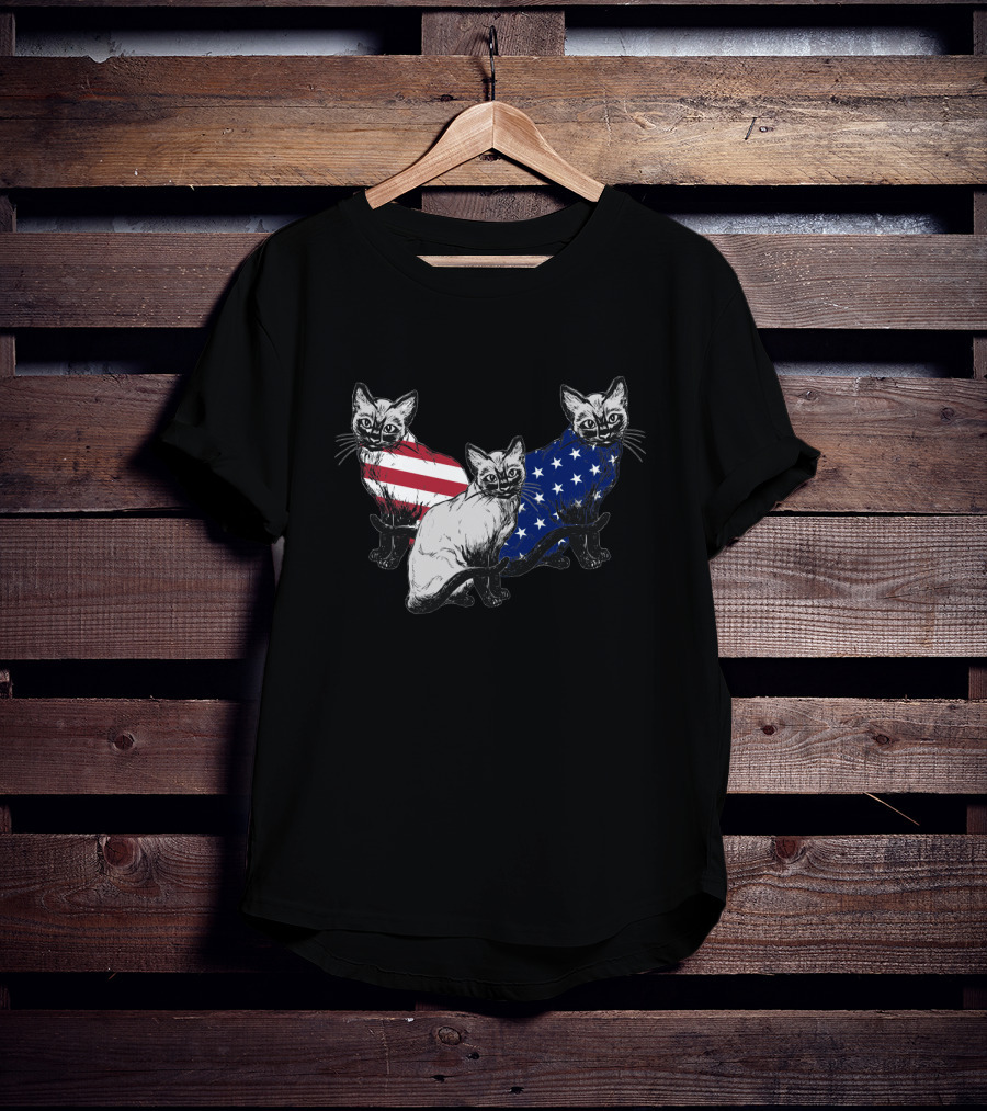 Siamese Cats American Flag July Independence Day T-Shirt