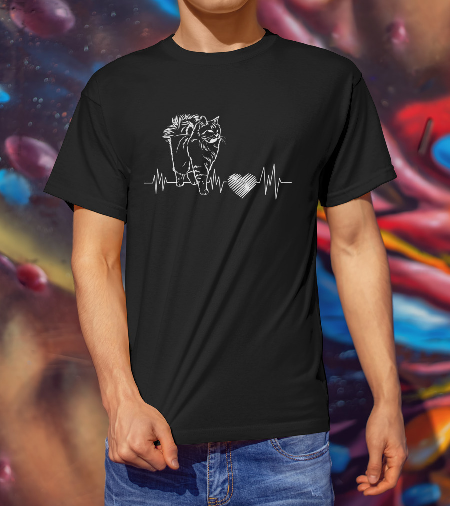 SiberianLover Cat Heartbeat Line With Heart T-Shirt