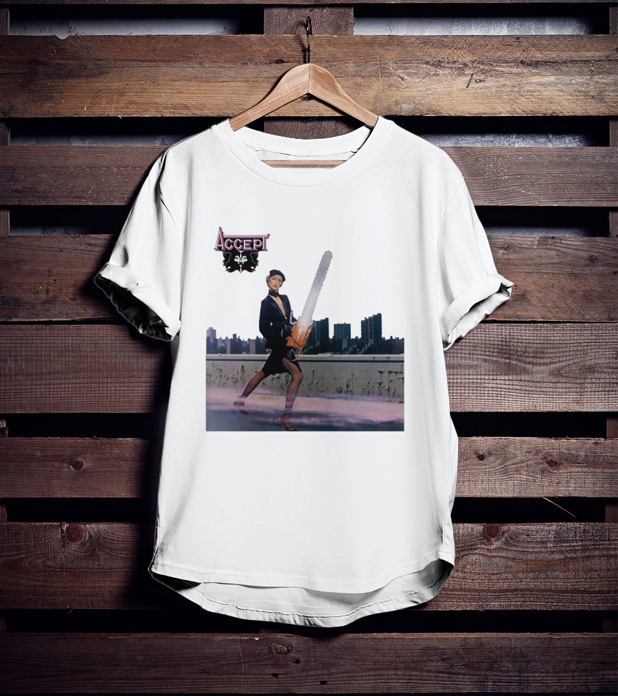 Accept Chainsaw Woman Cityscape Scene T-Shirt