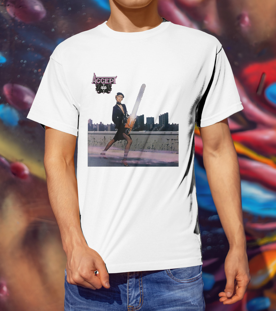 Accept Chainsaw Woman Cityscape Scene T-Shirt