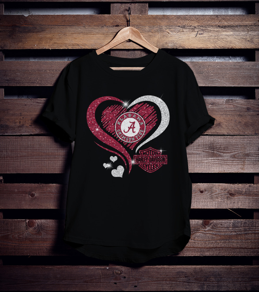 Alabama Crimson Tide Harley Davidson Heart Glitter T-Shirt