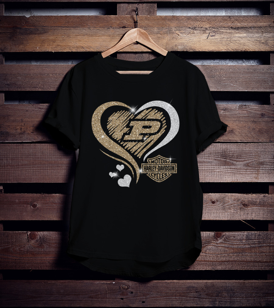 Purdue Boilermakers Heart Harley Davidson T-Shirt