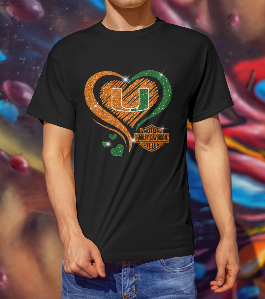 U Miami Hurricanes Heart Harley Davidson Style T-Shirt