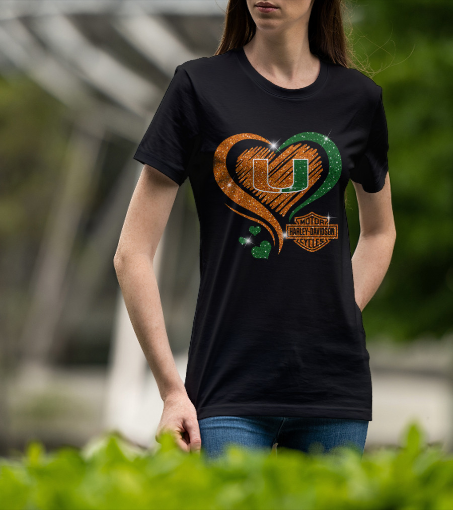 U Miami Hurricanes Heart Harley Davidson Style T-Shirt