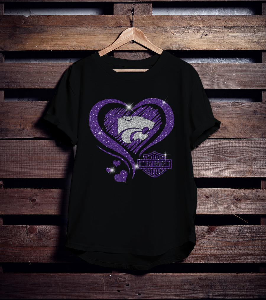 Kansas State Wildcats Harley Davidson Sparkle Heart T-Shirt
