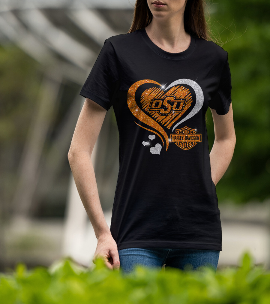 Osu Oklahoma State Cowboys Harley Davidson Heart T-Shirt