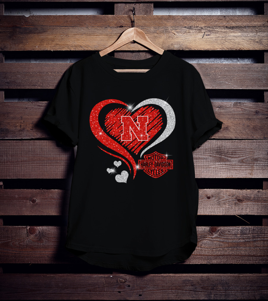 Nebraska Cornhuskers N Heart Harley Davidson Motor Cycles T-Shirt