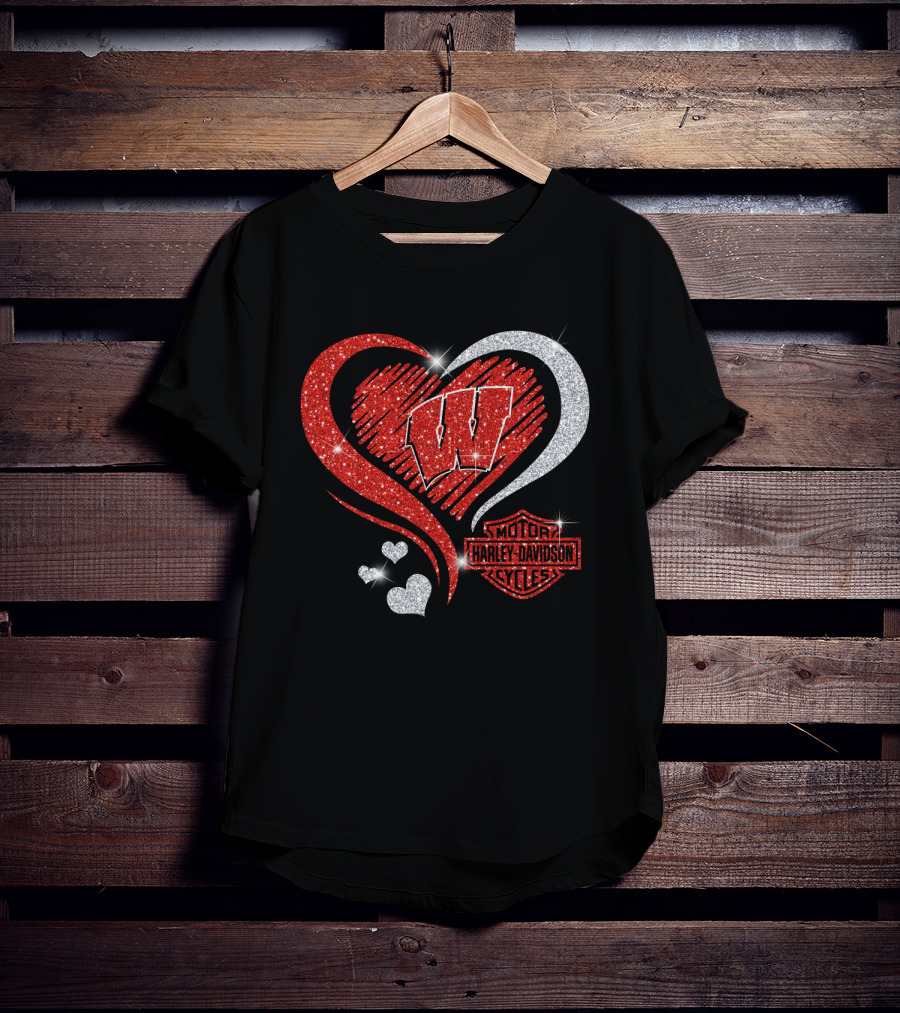 Wisconsin Badgers Harley Davidson Heart T-Shirt
