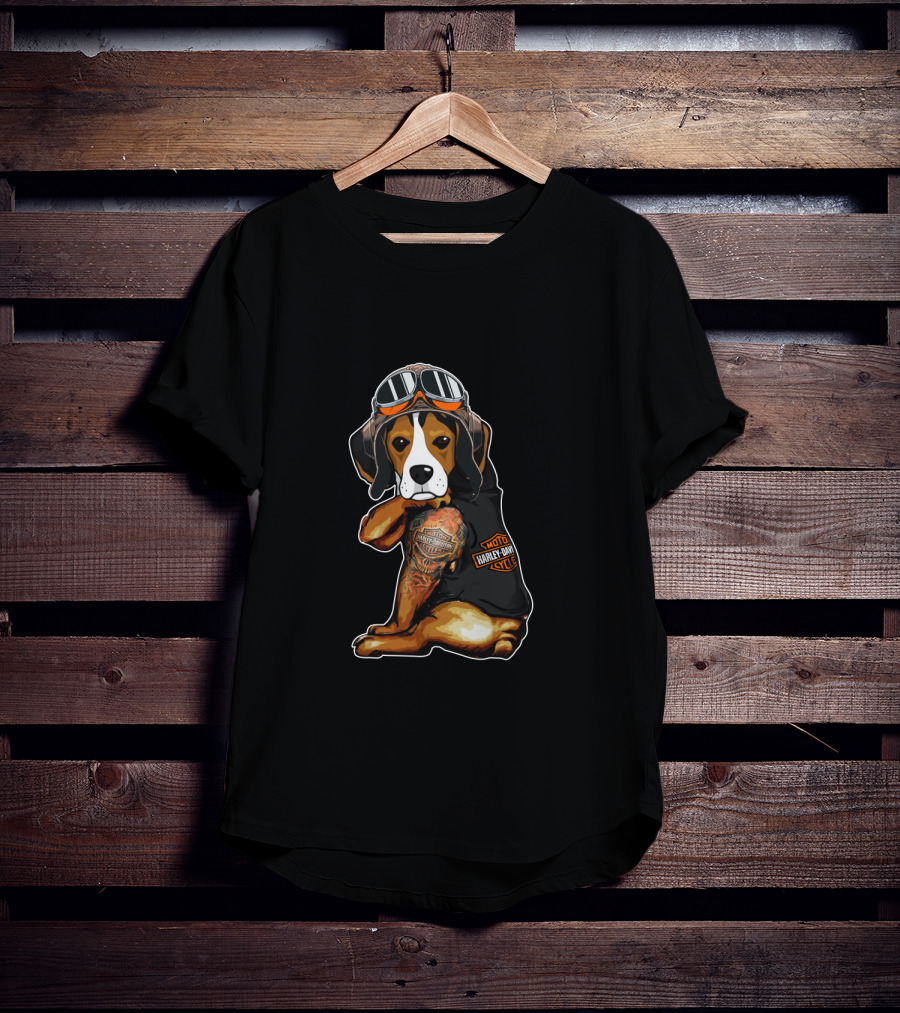 Harley Davidson Beagle With Goggles And Tattoo T-Shirt