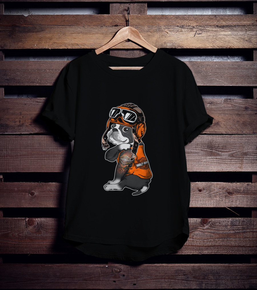 Hd Tatoo Boston Terrier Harley Davidson Moto Goggles T-Shirt