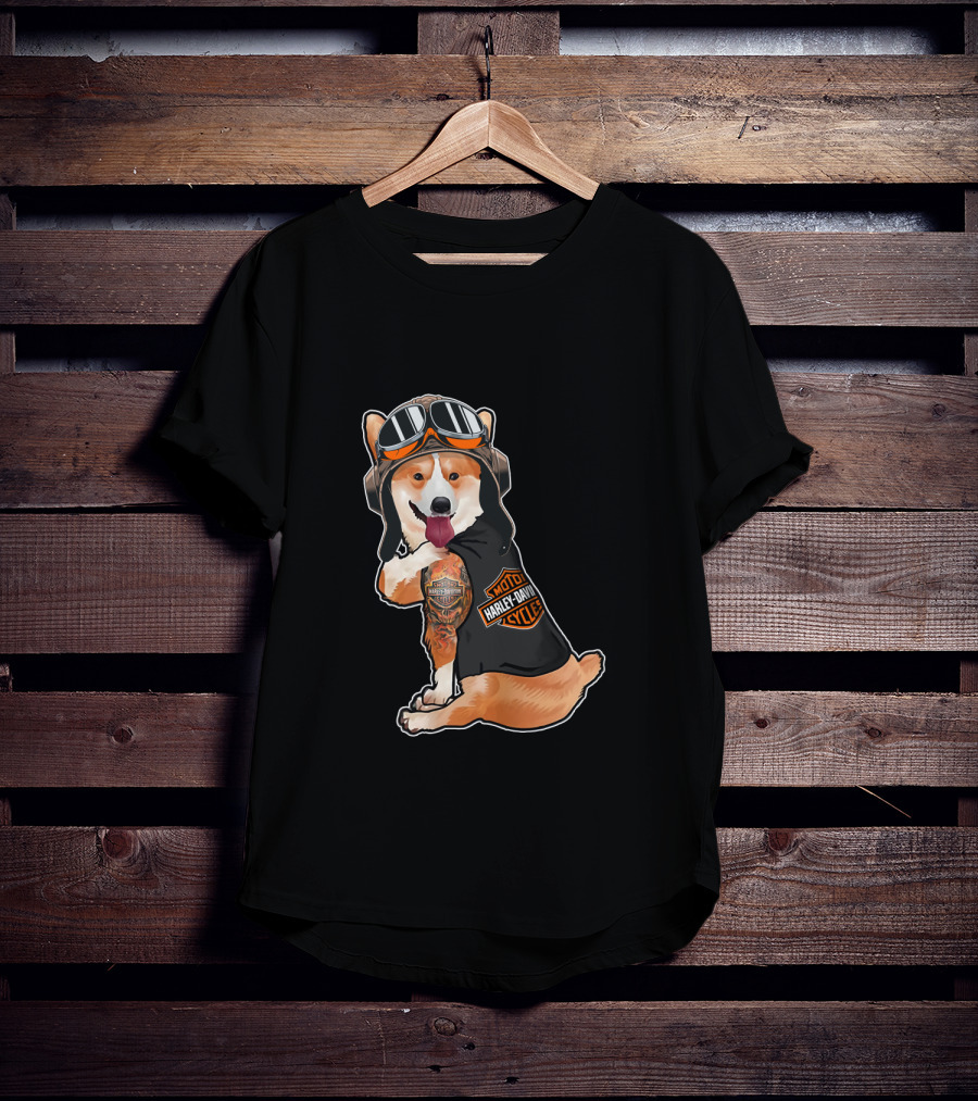 Hd Tatoo Corgi Harley Davidson Moto T-Shirt