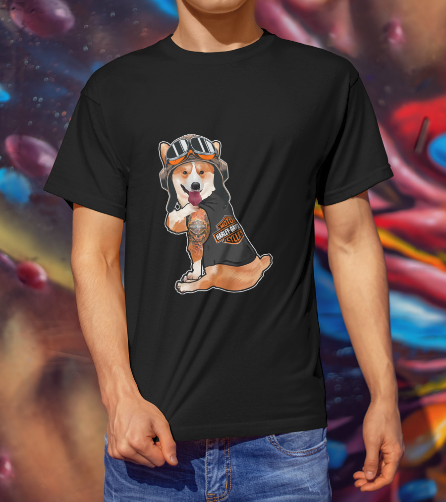 Hd Tatoo Corgi Harley Davidson Moto T-Shirt