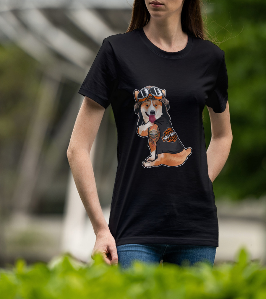 Hd Tatoo Corgi Harley Davidson Moto T-Shirt