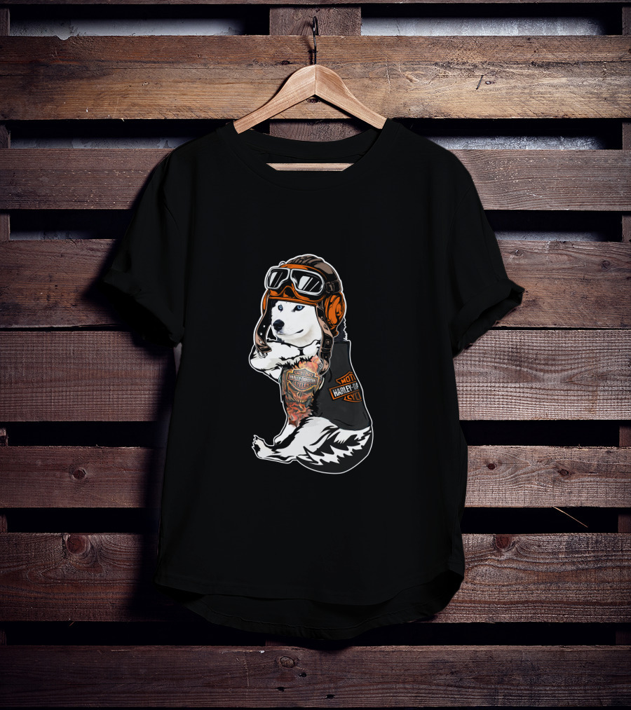 Harley Davidson Biker Husky With Hd Tattoo T-Shirt
