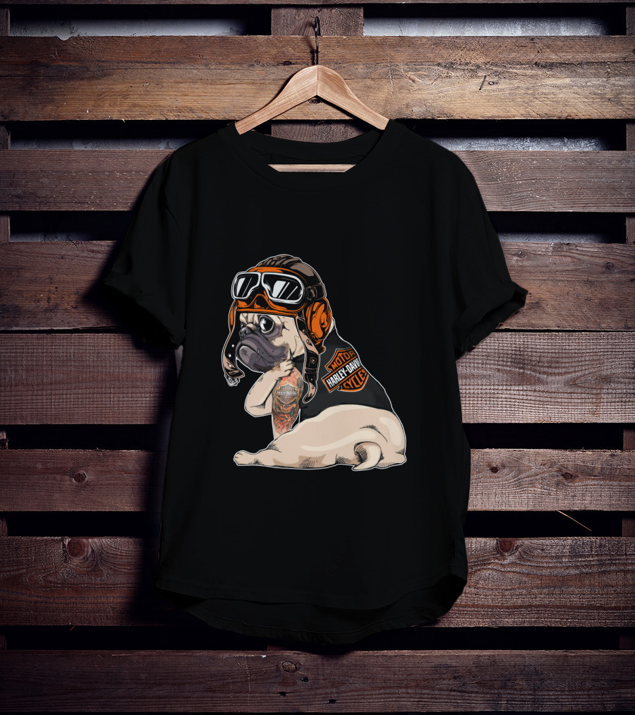 Hd Tattoo Pug Harley Davidson Motorcycle T-Shirt