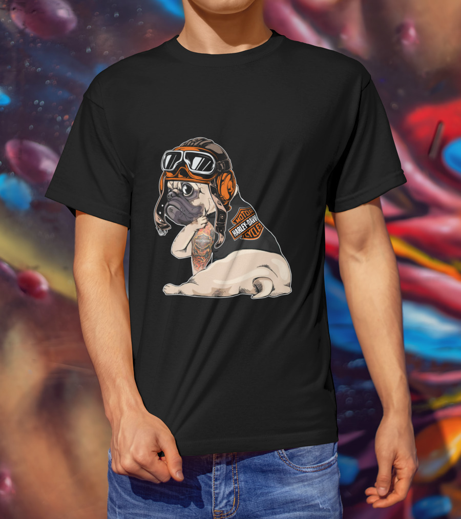 Hd Tattoo Pug Harley Davidson Motorcycle T-Shirt