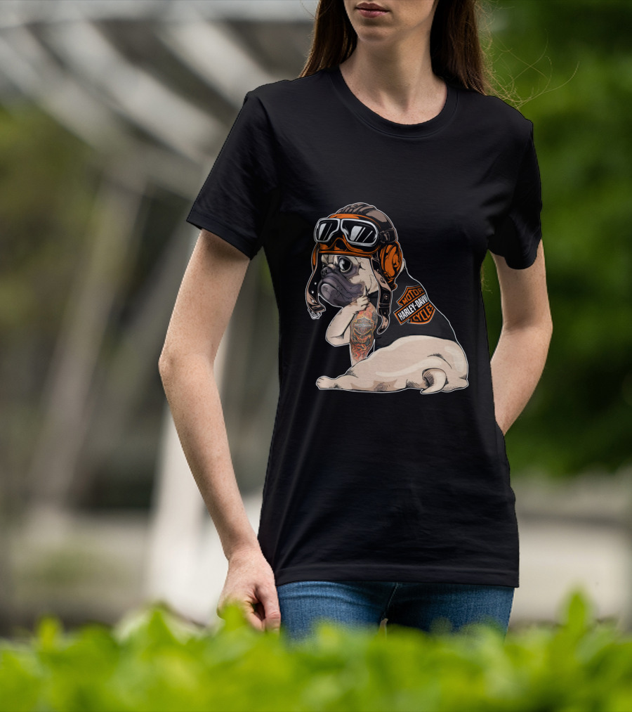 Hd Tattoo Pug Harley Davidson Motorcycle T-Shirt