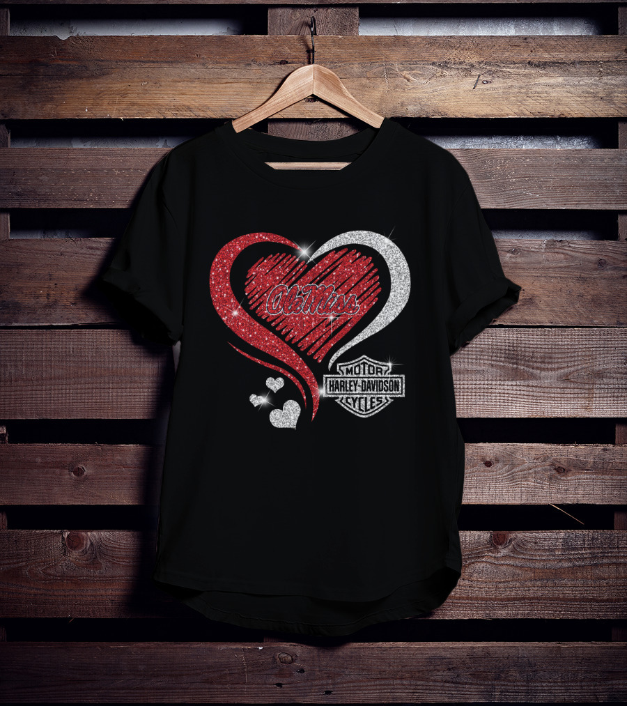 Ole Miss Rebels Heart Harley Davidson Cycles T-Shirt