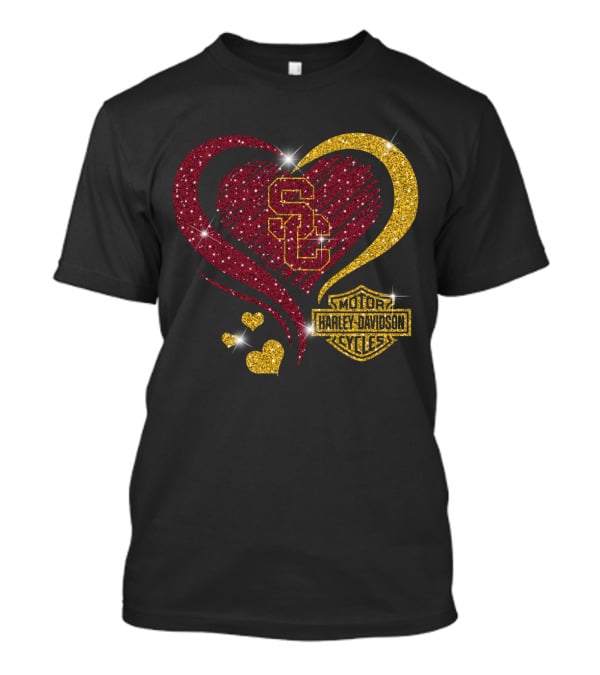 0306Hd Usc Trojans Sc Heart Harley Davidson Motor Cycles T-Shirt