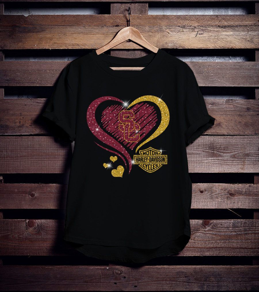 0306Hd Usc Trojans Sc Heart Harley Davidson Motor Cycles T-Shirt