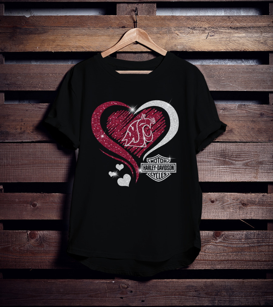 0306Hd Washington State Cougars Wsu Motor Harley Davidson Cycles Sparkling Heart Theme T-Shirt