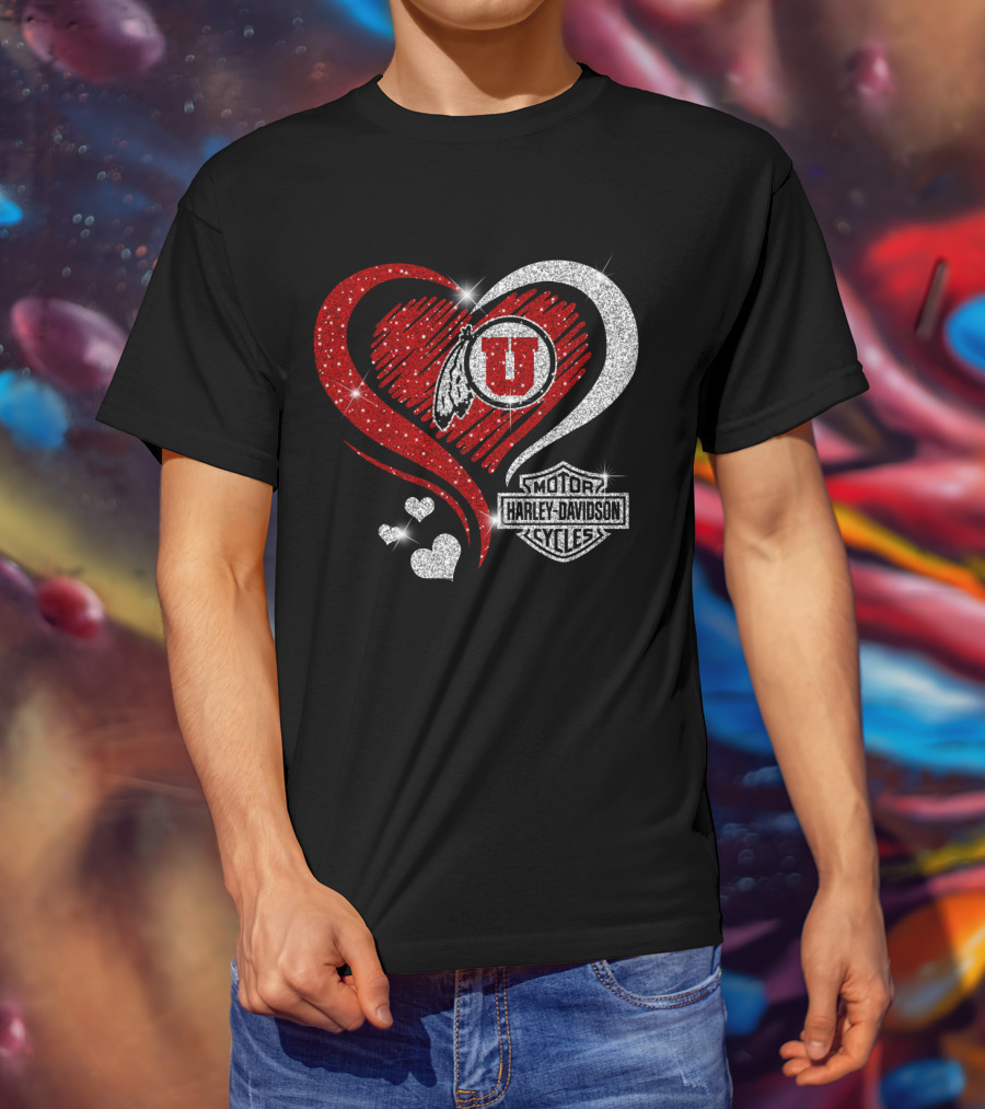 Utah Utes Harley Davidson Heart T-Shirt