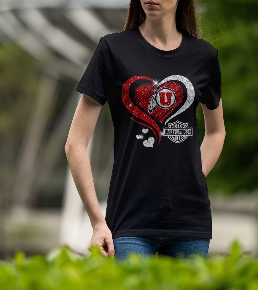 Utah Utes Harley Davidson Heart T-Shirt