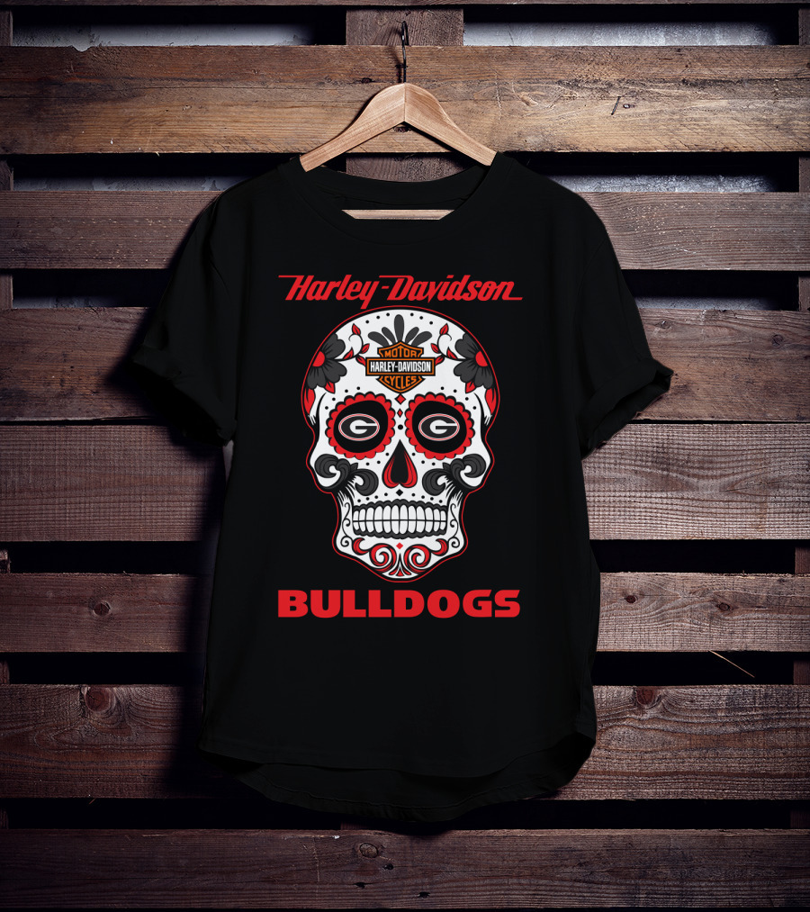 Harley Davidson Motor Cycles Georgia Bulldogs Sugar Skull T-Shirt