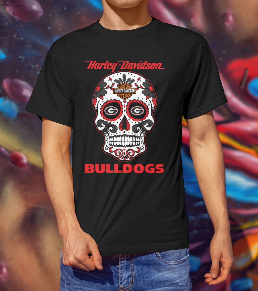 Harley Davidson Motor Cycles Georgia Bulldogs Sugar Skull T-Shirt