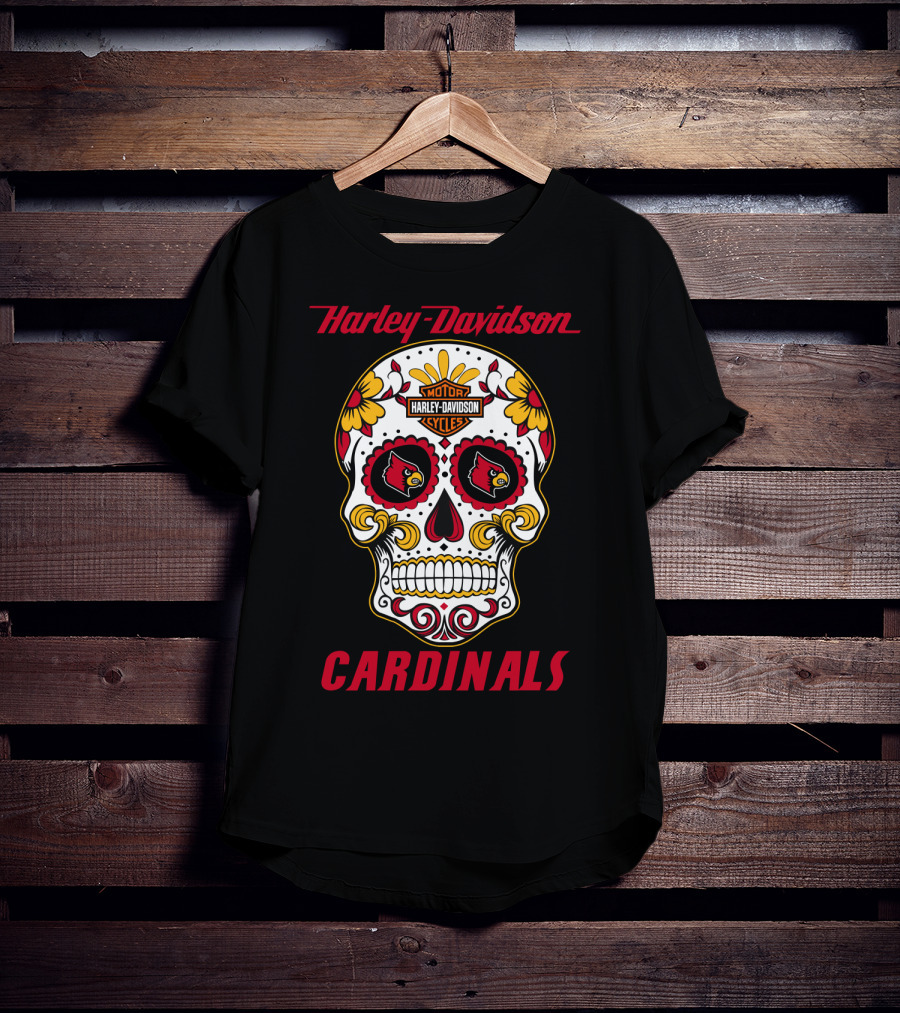 Harley Davidson Louisville Cardinals Dia De Los Muertos Skull T-Shirt