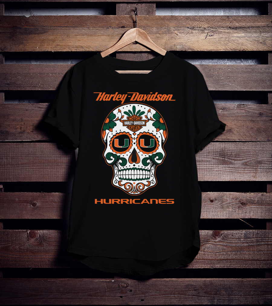 Harley Davidson Miami Hurricanes U Logo Sugar Skull T-Shirt