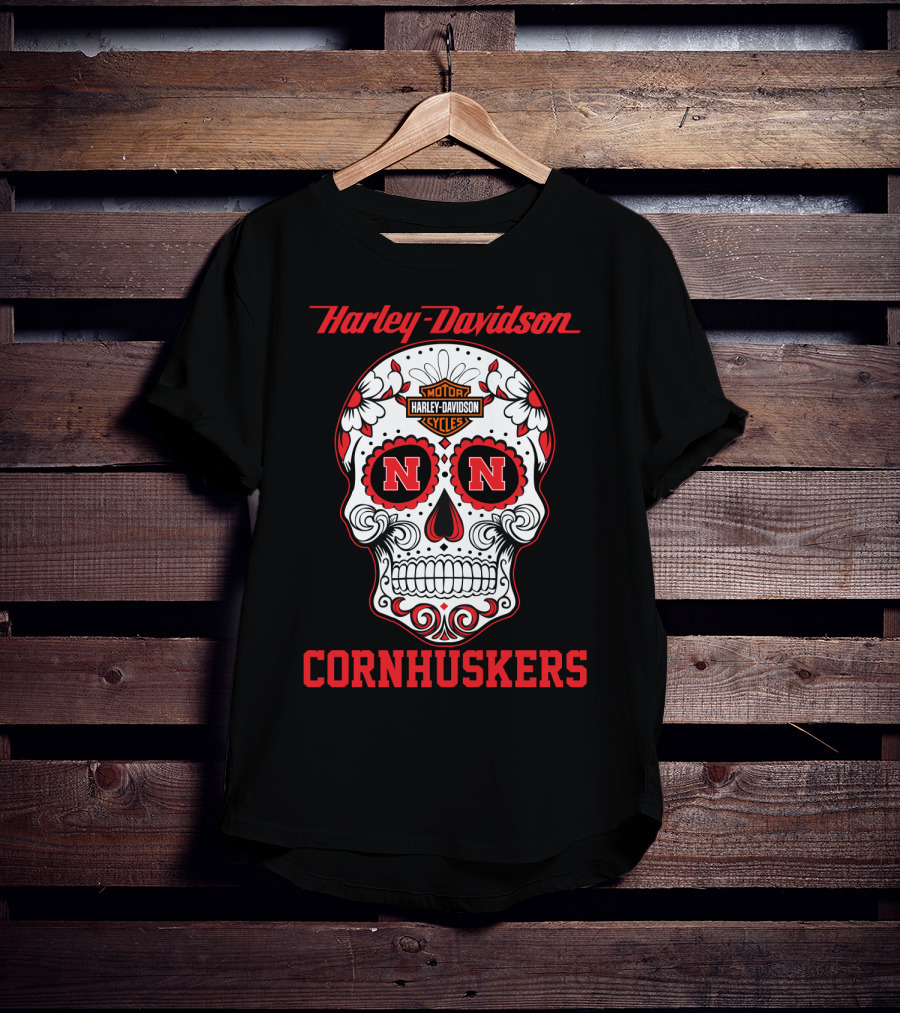 Harley Davidson Nebraska Cornhuskers Sugar Skull T-Shirt
