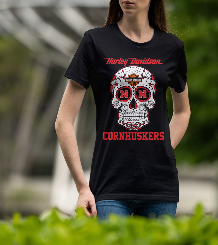 Harley Davidson Nebraska Cornhuskers Sugar Skull T-Shirt