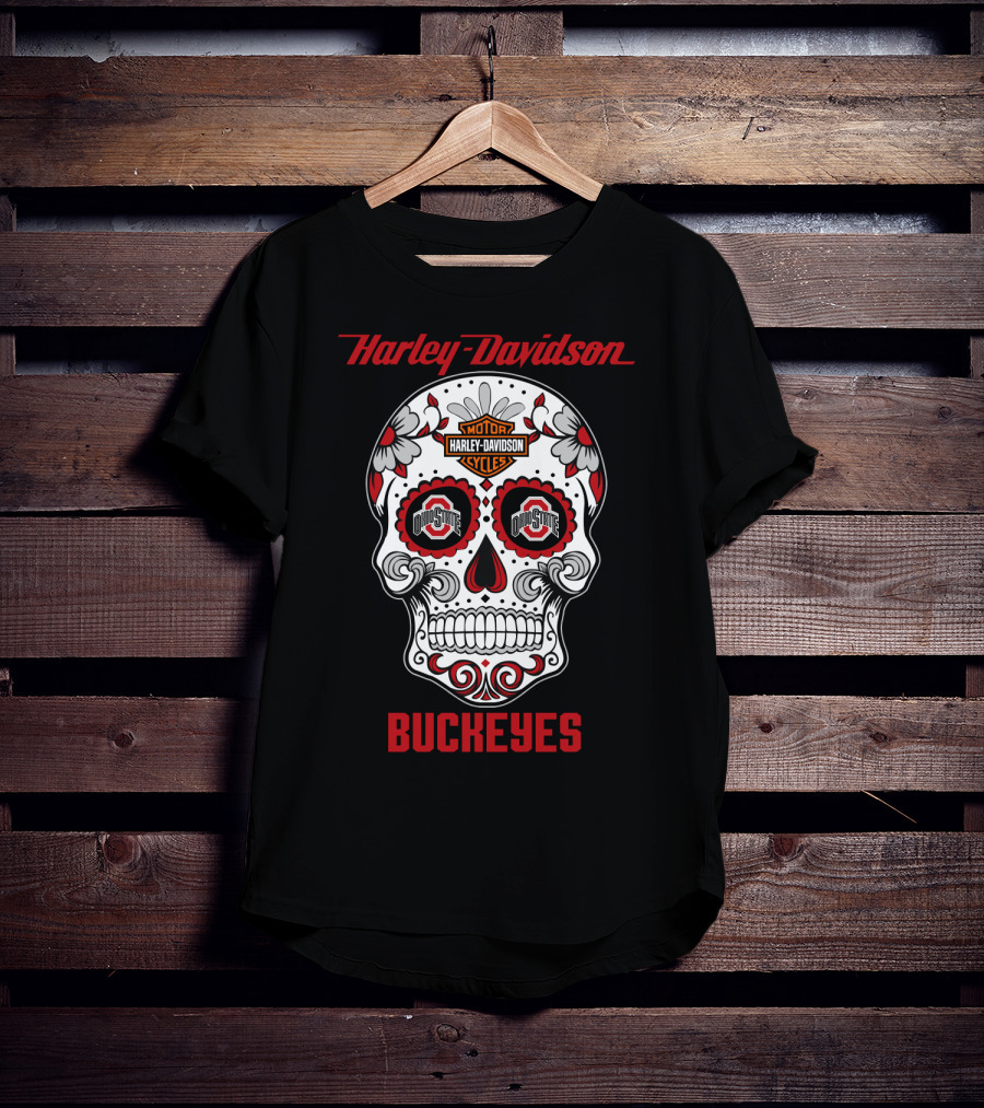 Harley Davidson Ohio State Buckeyes Sugar Skull T-Shirt