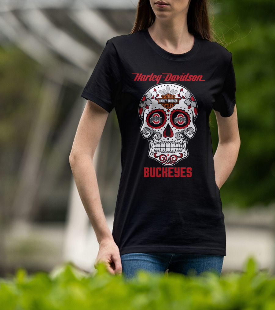 Harley Davidson Ohio State Buckeyes Sugar Skull T-Shirt