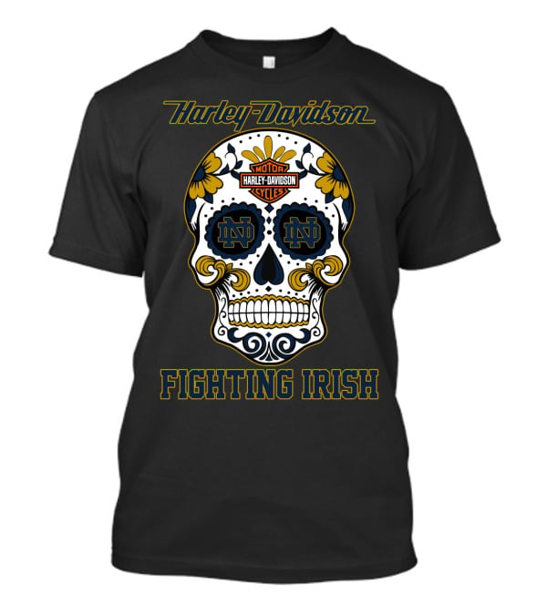 Harley Davidson Motor Cycles Notre Dame Nd Fighting Irish Skull T-Shirt