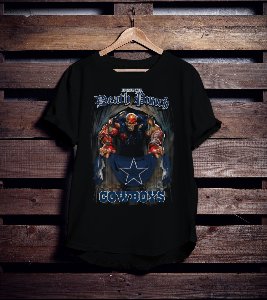 Five Finger Death Punch Dallas Cowboys Skeleton Warrior Holding Star Banner T-Shirt