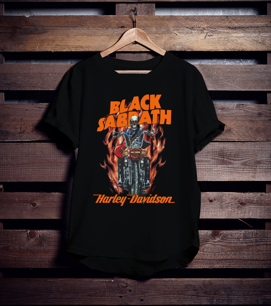 Black Sabbath Harley Davidson Skeleton Guitar Flames T-Shirt