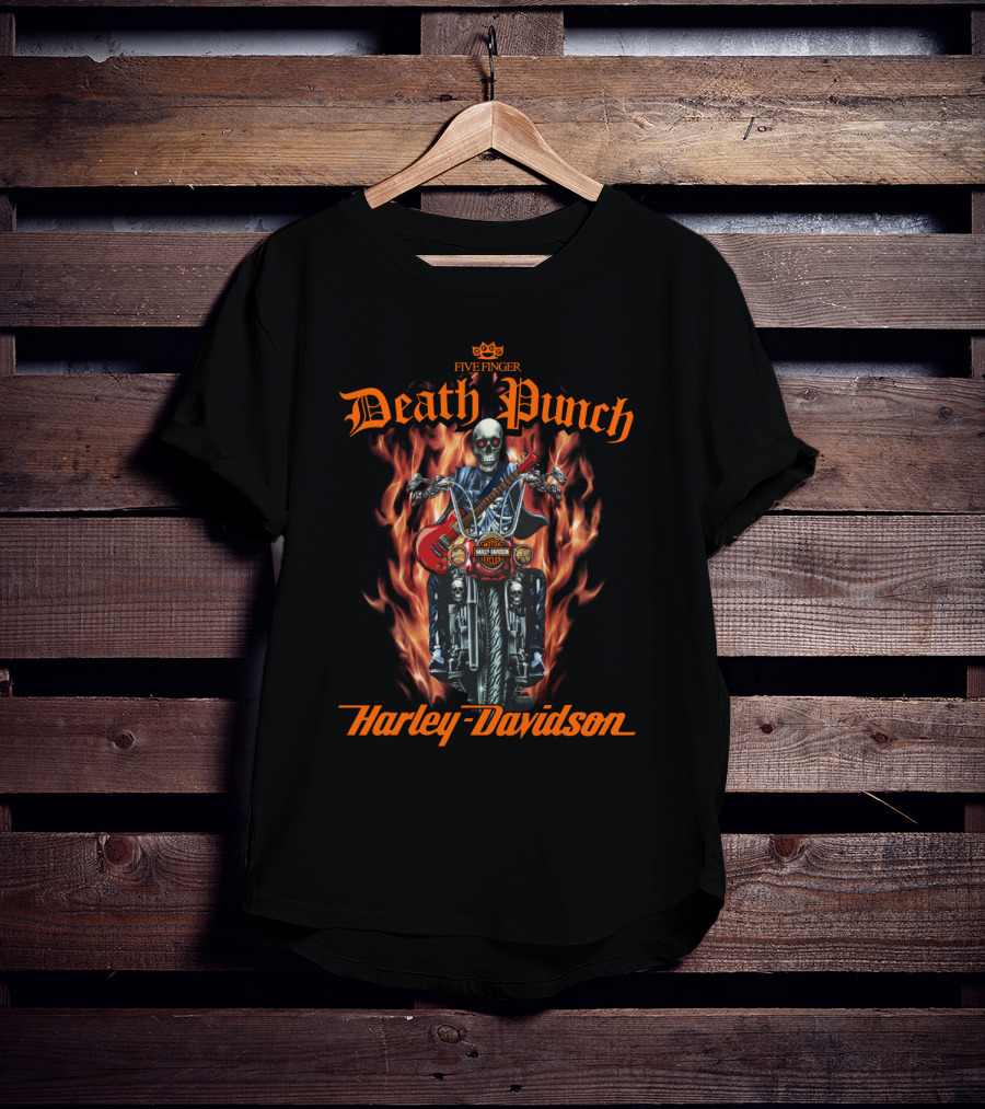 Five Finger Death Punch Harley Davidson Flame Skeleton Rider T-Shirt