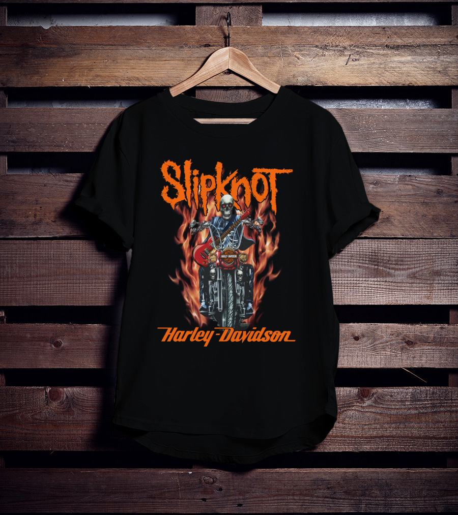 Slipknot Harley Davidson Flaming Skeleton Motorcycle Rider T-Shirt
