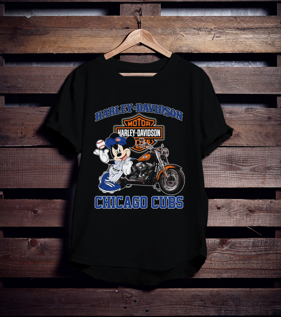 Harley Davidson Motor Mickey Baseball Chicago Cubs T-Shirt