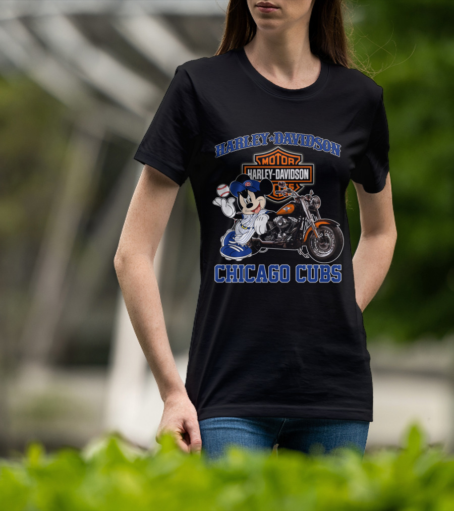 Harley Davidson Motor Mickey Baseball Chicago Cubs T-Shirt