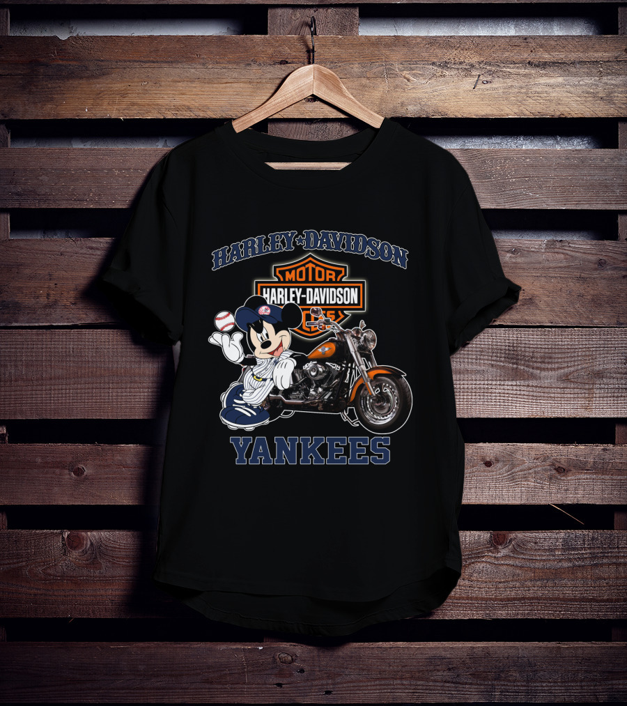 Harley Davidson New York Yankees Mickey Mouse Baseball Moto T-Shirt