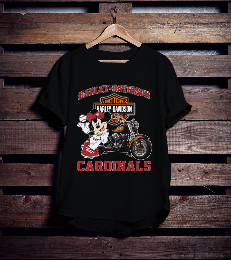 Harley Davidson St Louis Cardinals Mickey Mouse Motorcycle T-Shirt