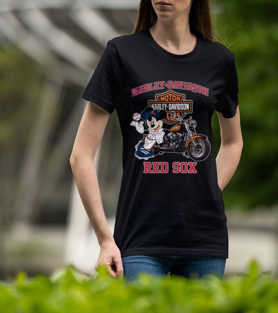 Harley Davidson Motorcycles Mickey Mouse Red Sox T-Shirt