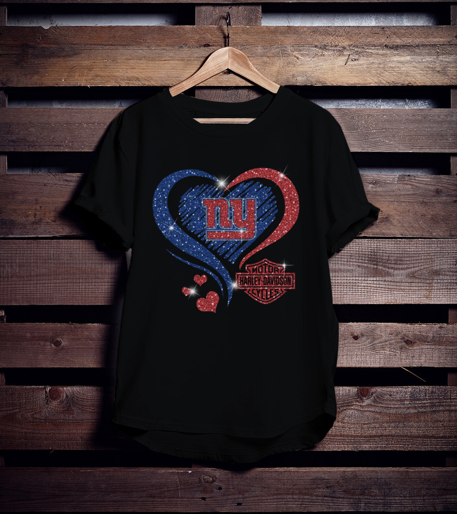 Hd Nfl New York Giants Ny Heart Harley Davidson Motor Cycles T-Shirt